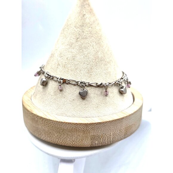 Silver Charm Bracelet With Heart & Pink Beadsv - Picture 2 of 2